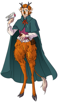 Cleaned, lined, and rendered fullbody reference of my satyr bard Zollisk holding a dove