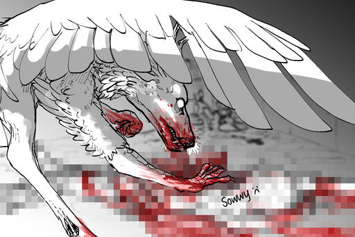 censored cleaned sketch of the Perytion having a meal