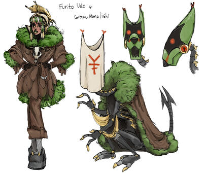 painterly colored sketch concept of a JJBA oc and her stand