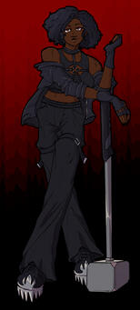 Reference art of an npc named Andrea Bracken from my Chainsaw Man tabletop group. She has a black goth outfit with a large hammer