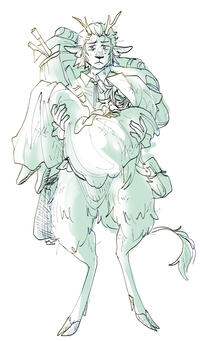 Fullbody sketch of two characters with cel shading